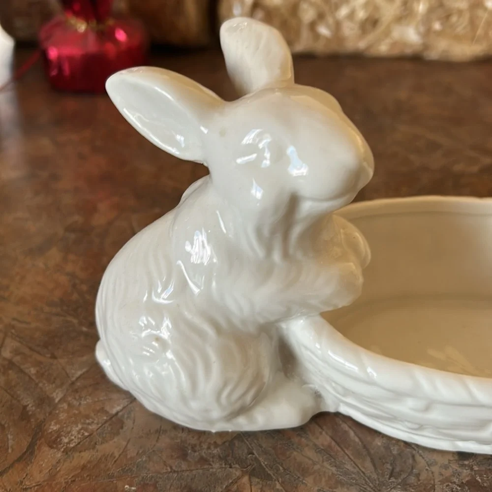 RAZ White Easter Candy Dish With Bunnies